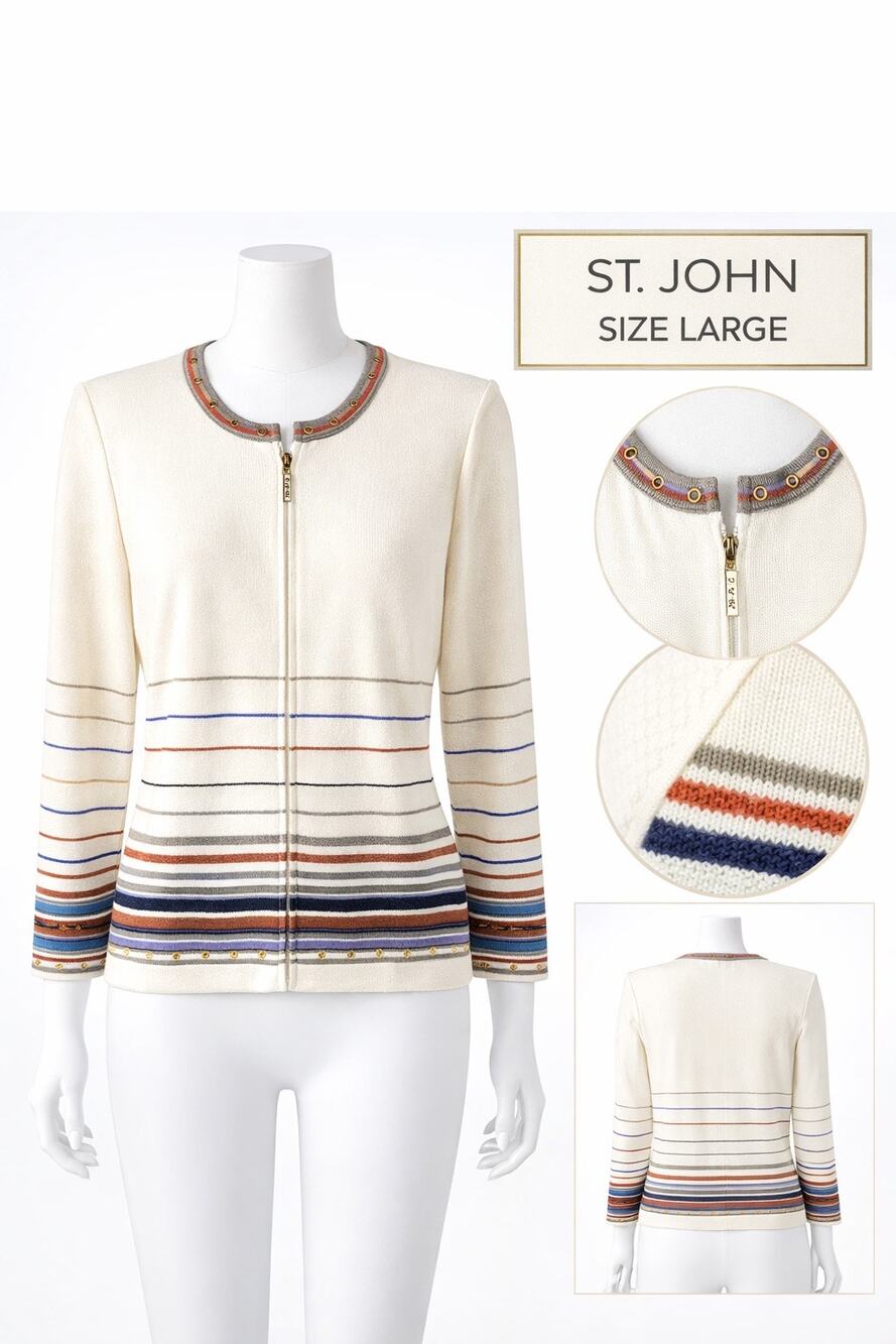 St. Johns sport Santana knit zip cardigan stripes wool BLEND XL
